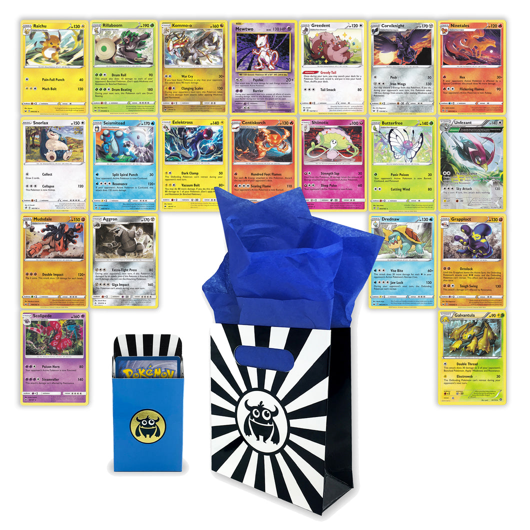 20 Authentic Rare Pokémon Cards! Plus Monster Packz Gift Bag & Card Box